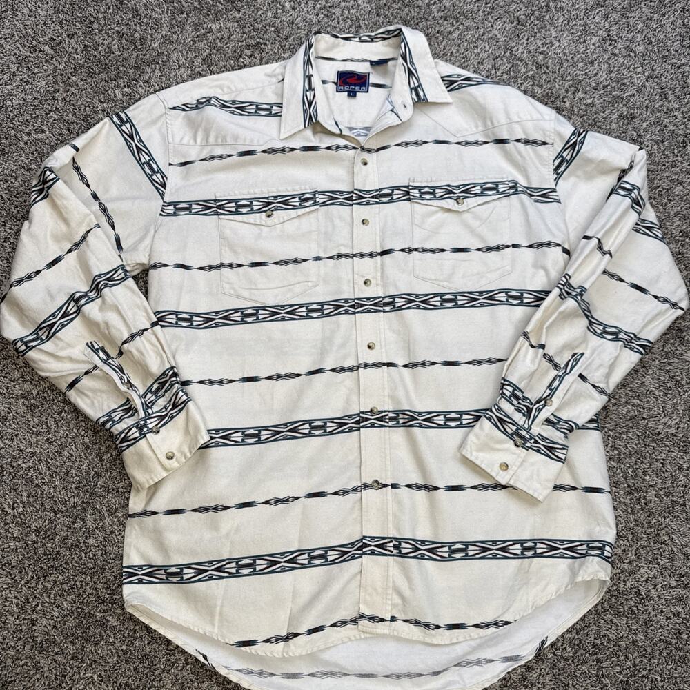 Vintage Mens Roper Western Cowboy Aztec Striped Pearl Snap Shirt Size L